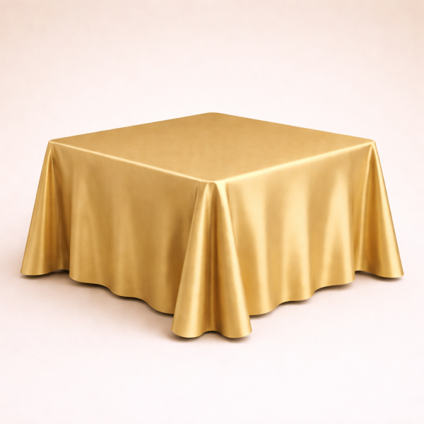 Mantel de Tela Cuadrado Satin Color Dorado (Renta)