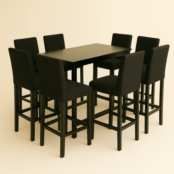 Periquera Rect Sexy Black con 8 Bancos Con Respaldo