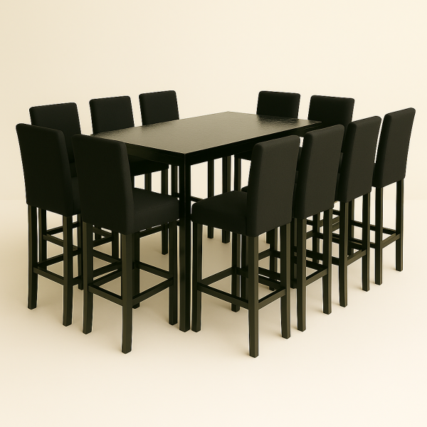 Periquera Rect Sexy Black con 10 Bancos Con Respaldo